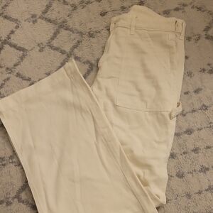 American EAGLE Womens Cream Wide-Leg Cargo Pants 6 Long.